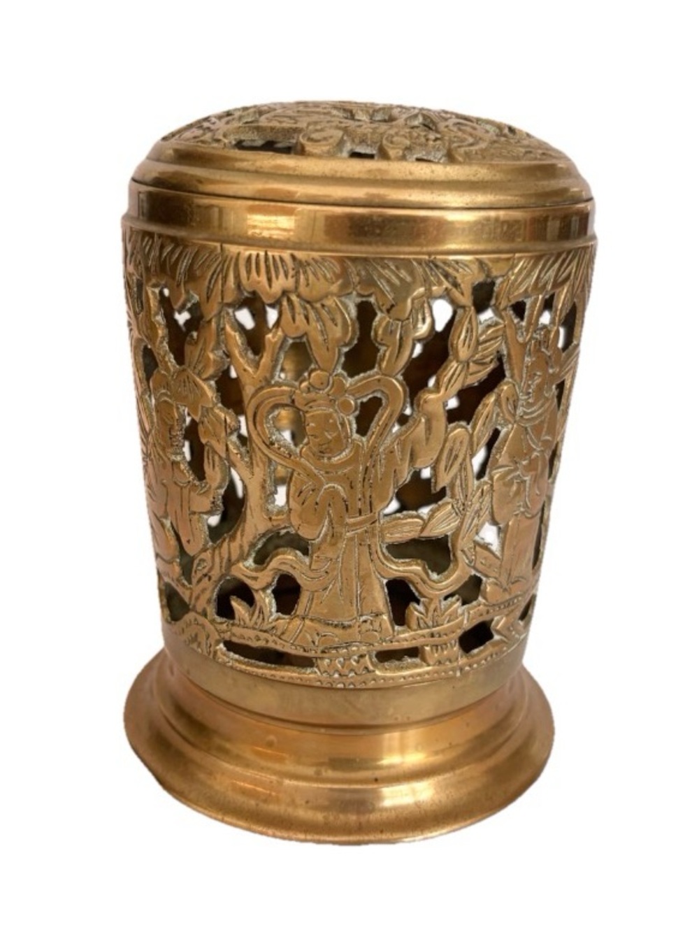 FINE CHINESE ASIAN ANTIQUE BRASS IMMORTALS INCENSE BURNER CANDLE HOLDER Ornate